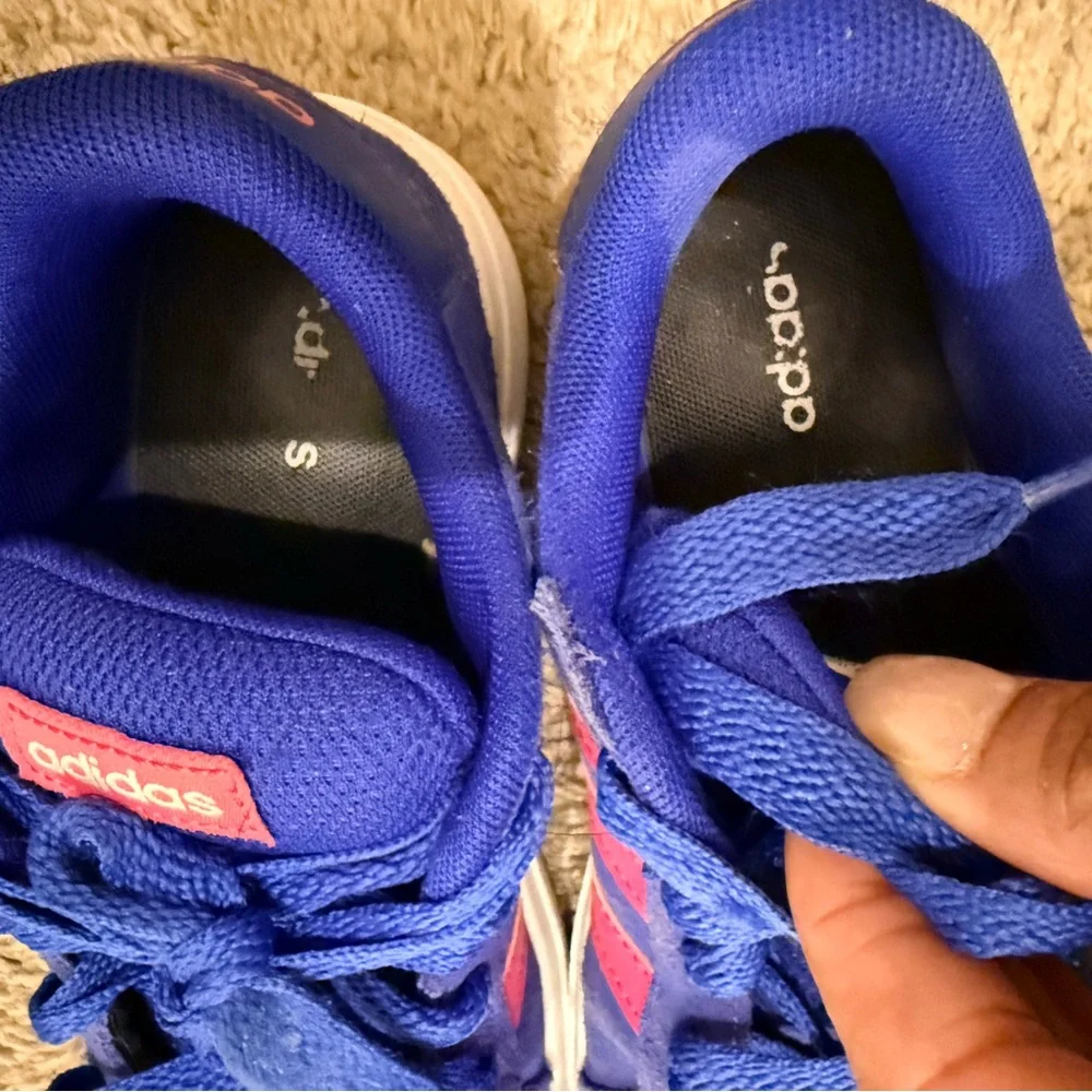 adidas Kids Royal Blue Sneakers with Pink Stripes - Picture 6 of 6